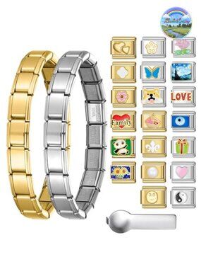 DIY Stainless Steel Italian Charm Bracelet Set - 19 Links, Adjustable
